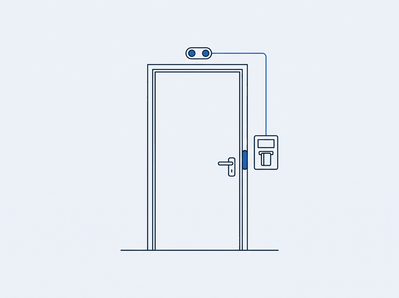 Einzelne Toilettentür mit Bezahlterminal und Statusleuchte